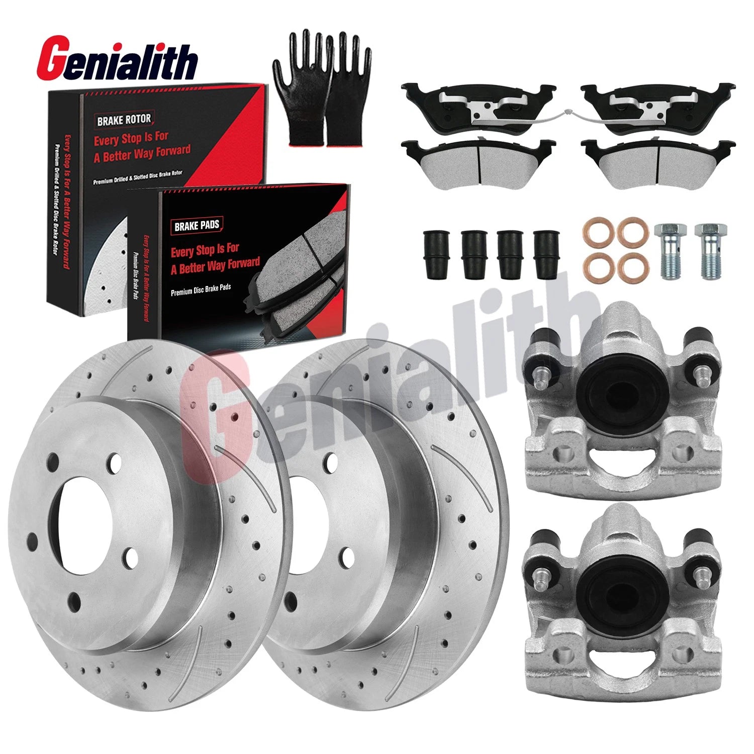 Disc Brake Rotor & Pads + Caliper for Chrysler Town & Country Dodge Caravan (2011–2016)