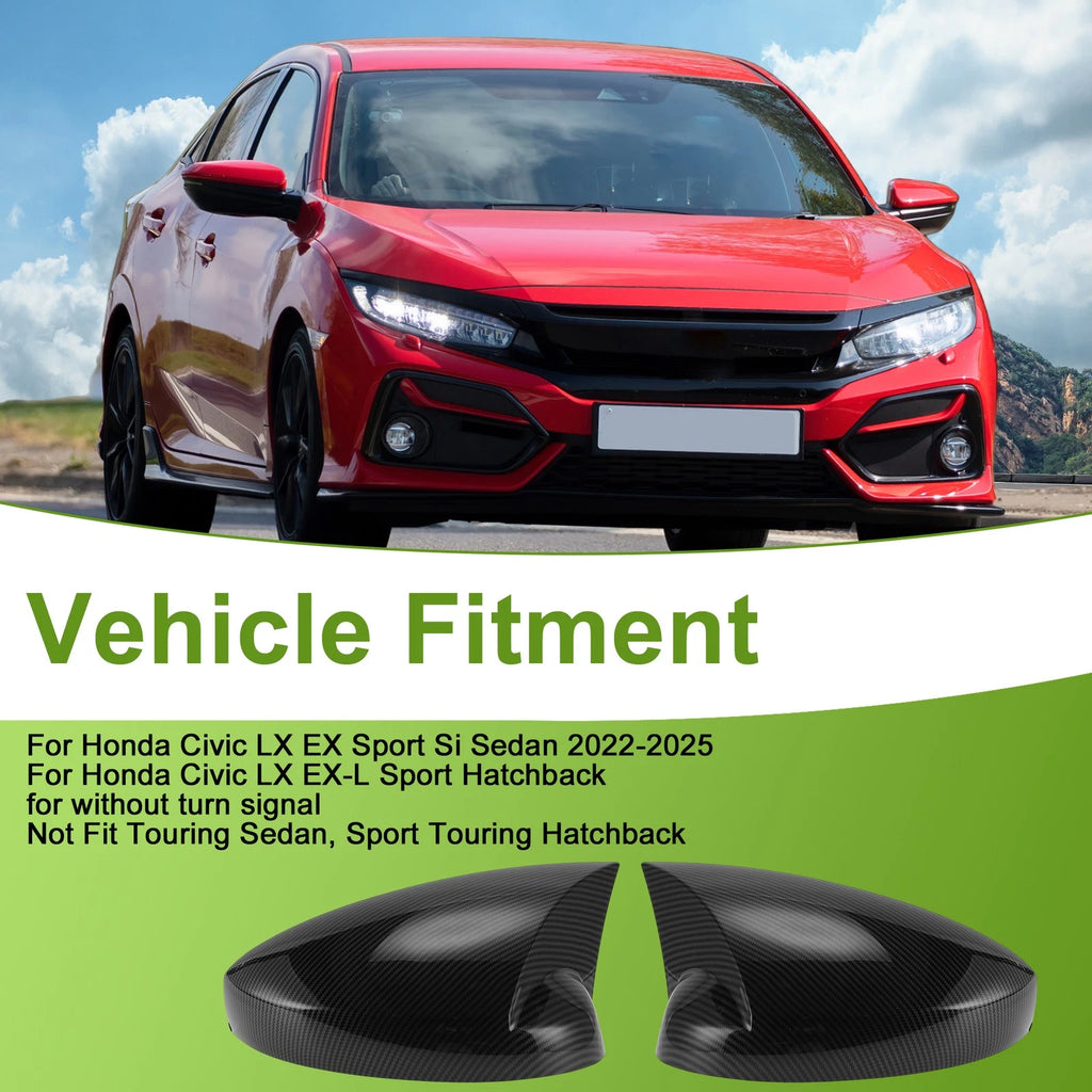 1 Pair Mirror Cover Cap for Honda Civic LX EX Sport Si (2016–2021) Black