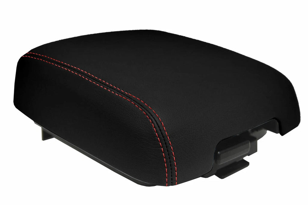Leather Console Lid Armrest Cover for Mitsubishi Montero (2001–2006) Red Stitch