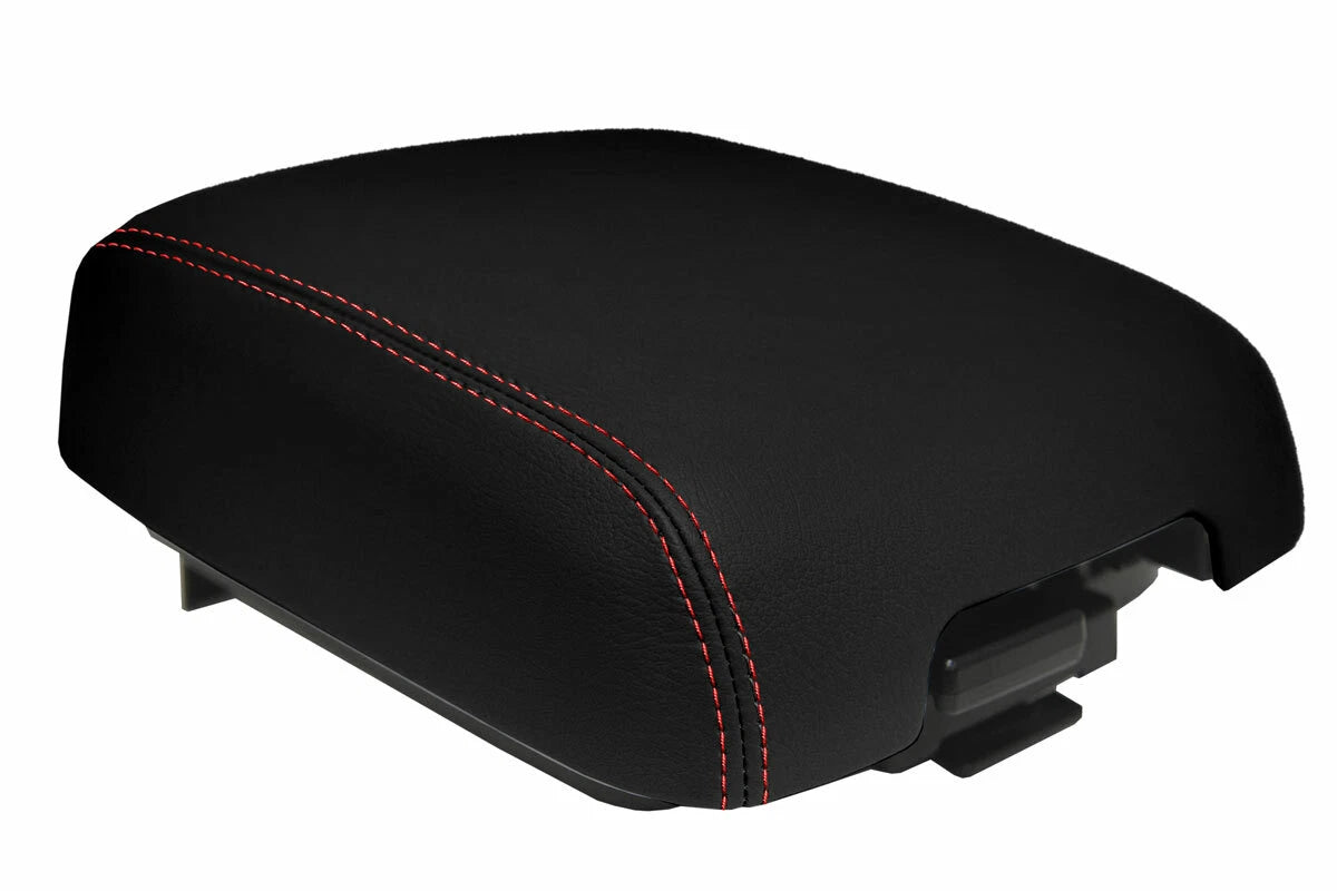 Leather Console Lid Armrest Cover for Mitsubishi Montero (2001–2006) Red Stitch
