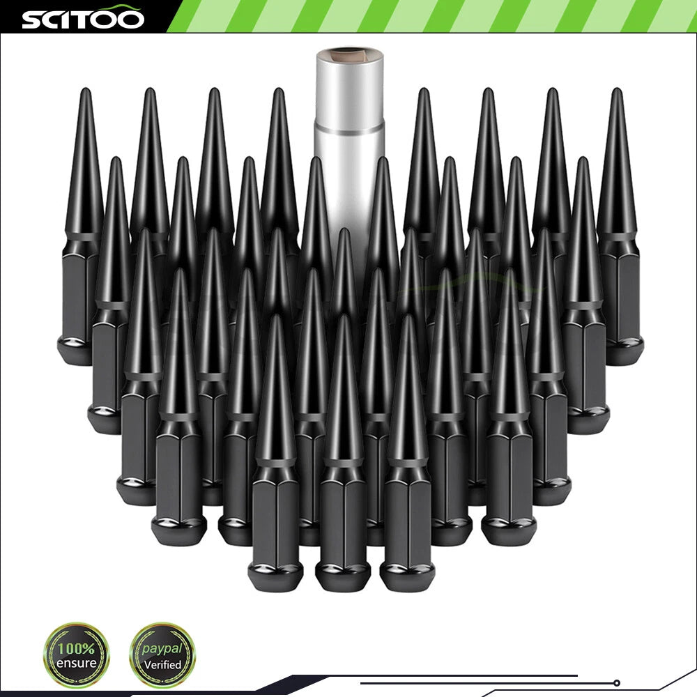 32 Pcs Black Spike Lug Nuts 14x1.5mm for Chevrolet Ford GMC (Fits All)