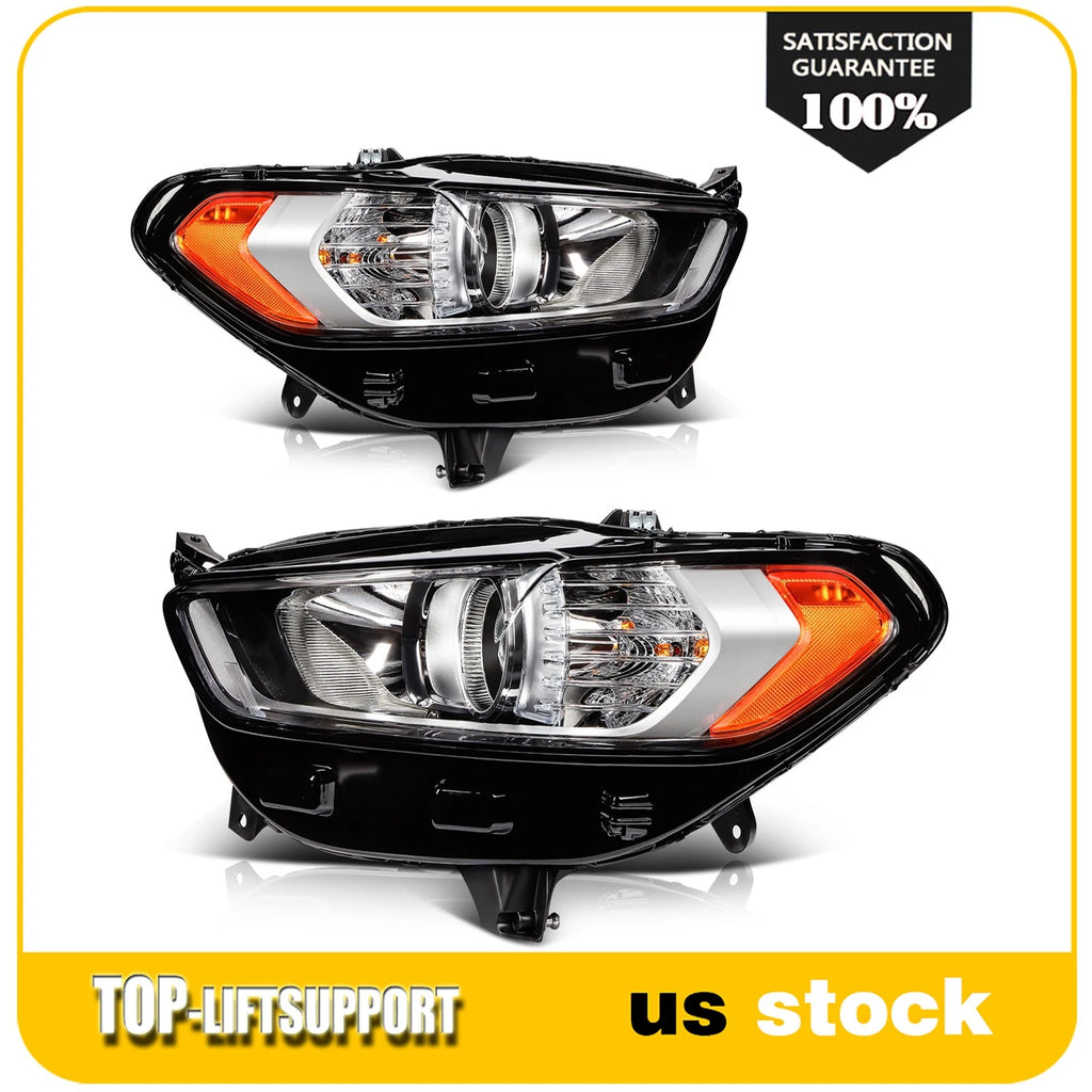 Pair Headlight Assembly for Ford Fusion (2013–2016) Chrome Amber Projector