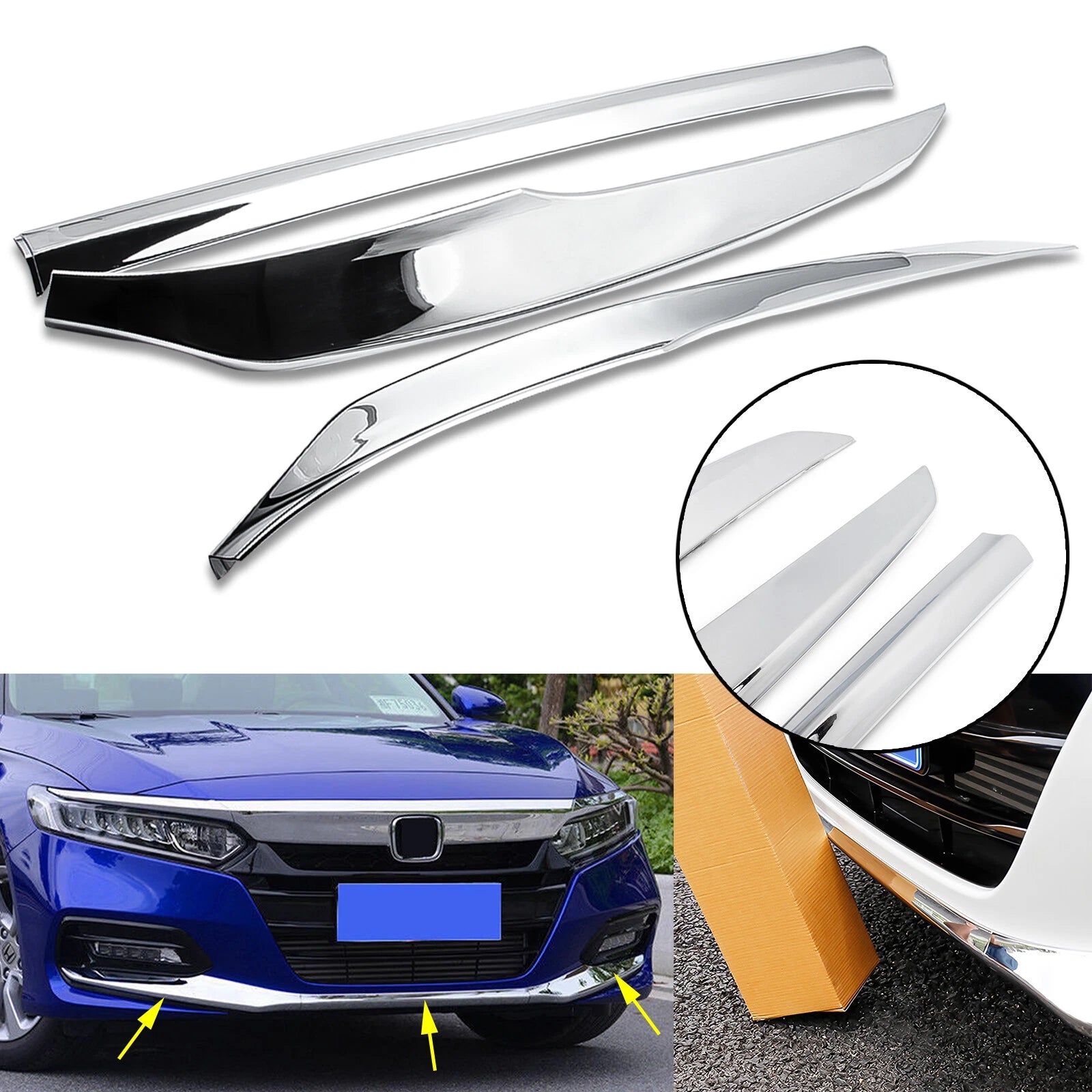 Chrome Silver Front Bumper Lip Cover Trims for Honda Accord (2018–2020)
