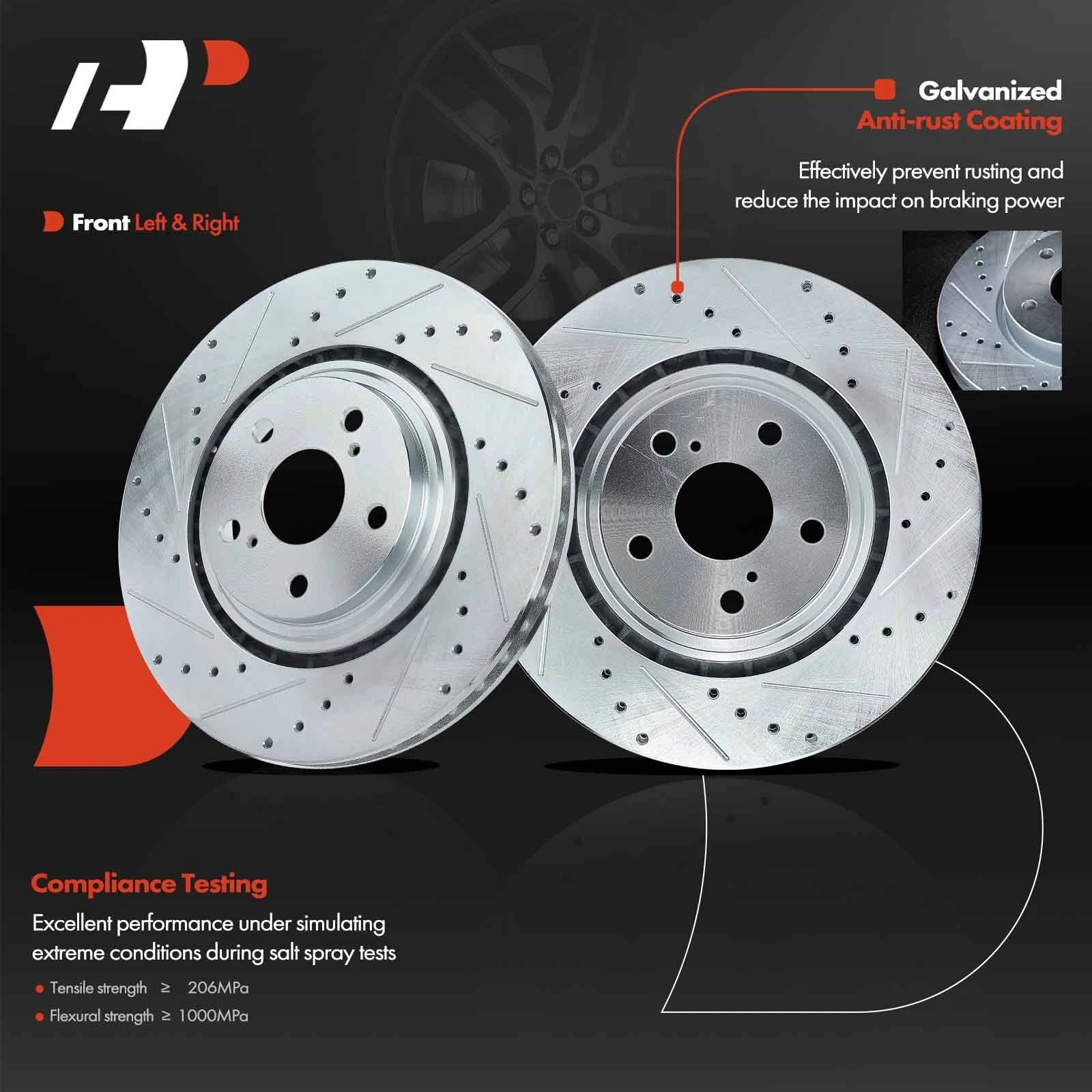 Front Drilled Brake Rotor for Toyota Highlander Sienna (2008â2019) 328MM
