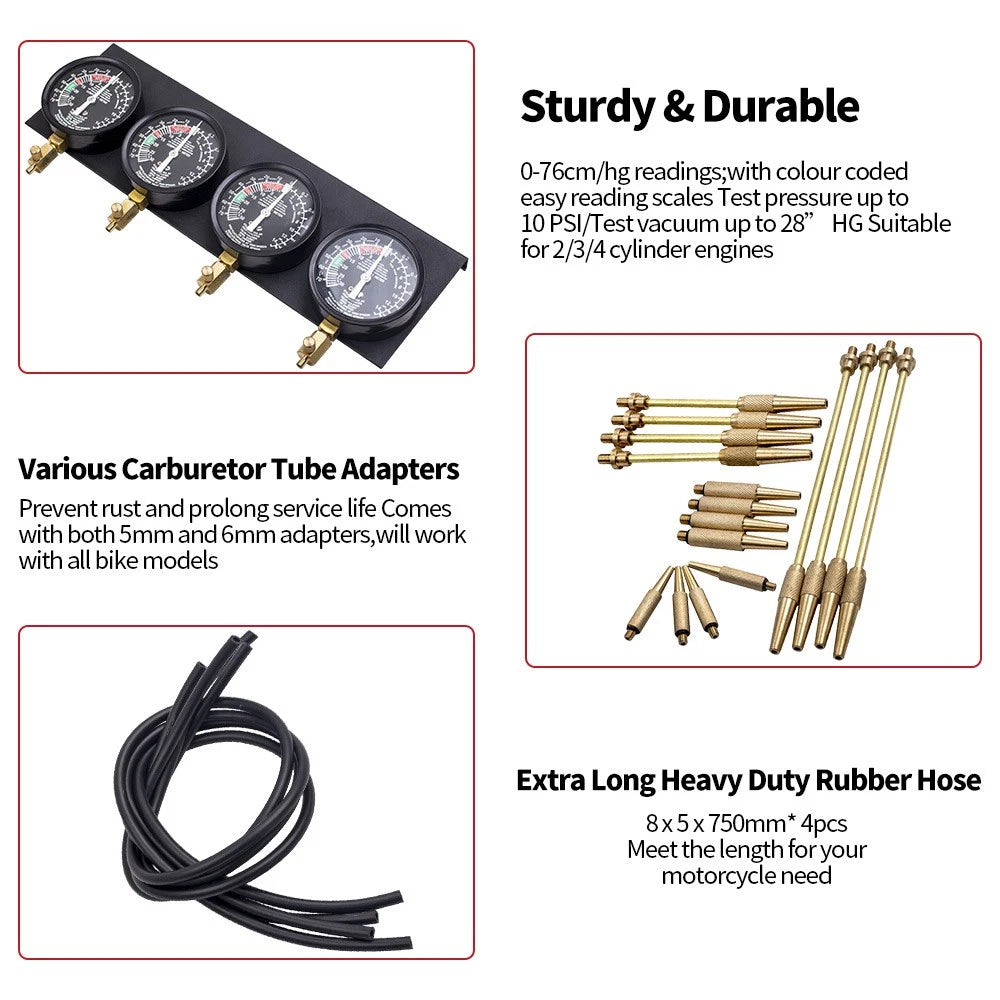 Set of 4 Fuel Vacuum Carburetor Synchronizer Tools for