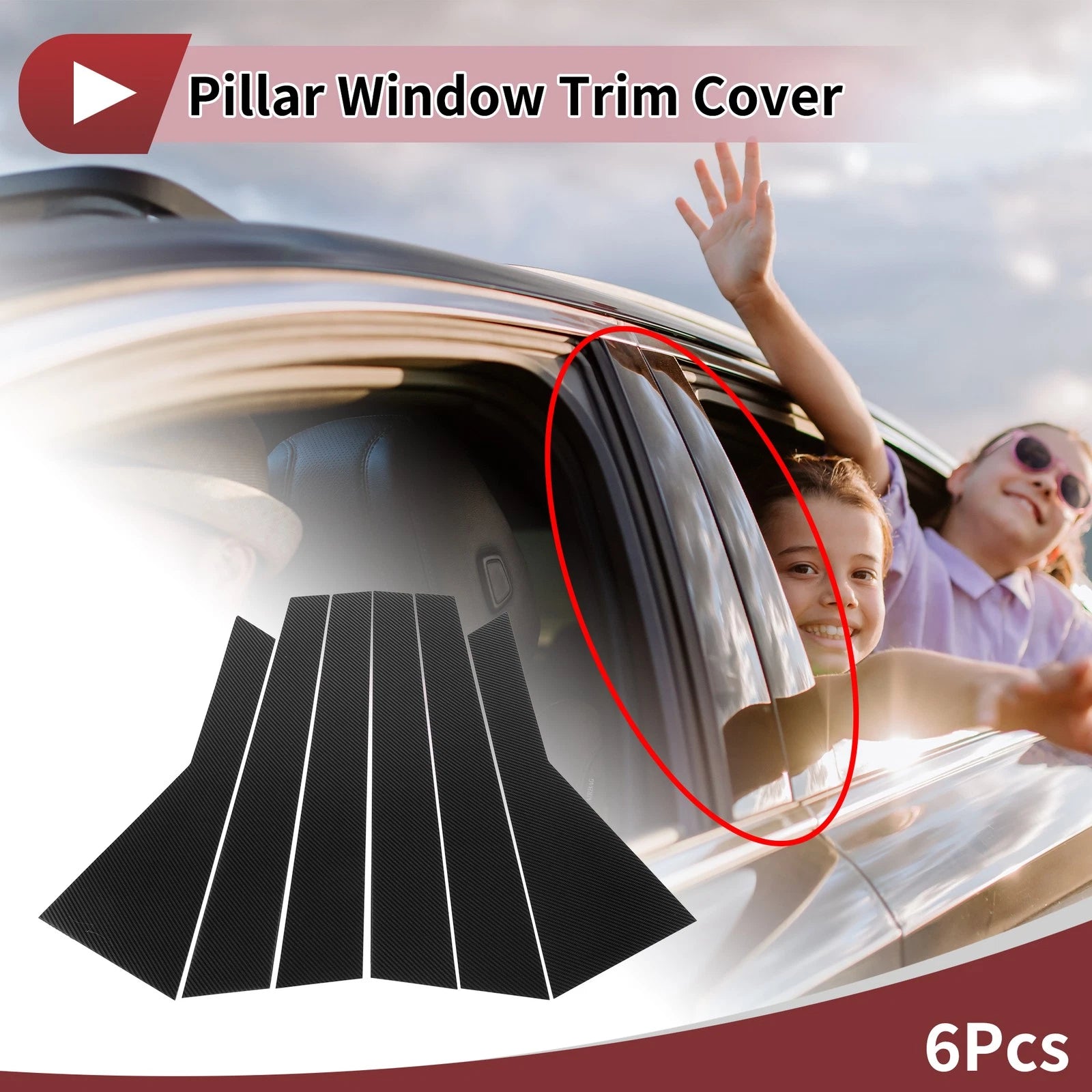 Set of 6 Door Pillar Window Trim for Audi Q7 (2016–2023) Black Carbon Fiber