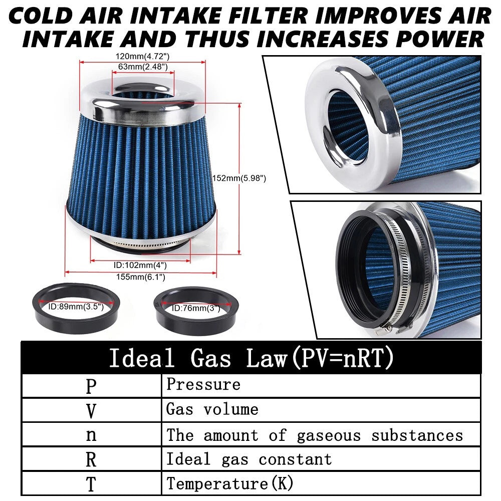 3" Cold Air Intake Cone Filter for Universal Fit