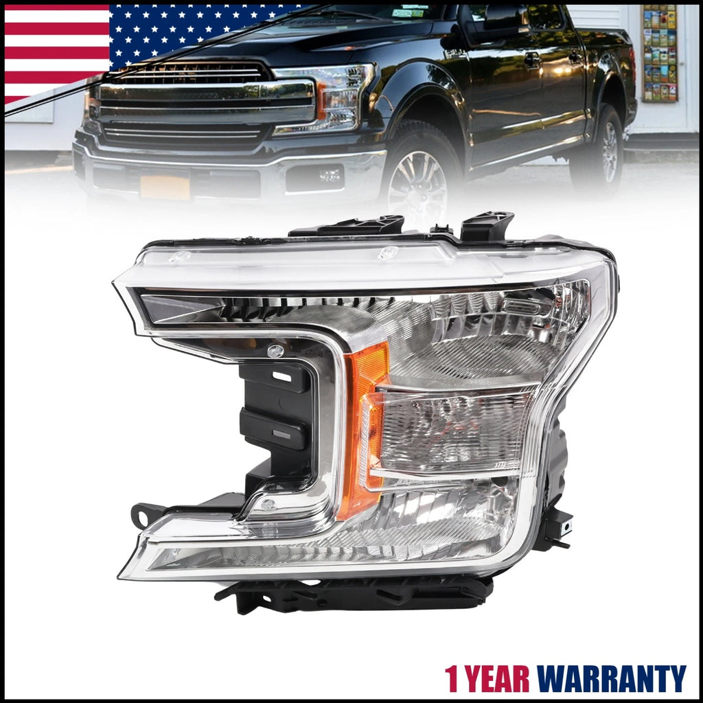 Driver Side Halogen Headlight Assembly for Ford F150 (2018–2020) Chrome Clear