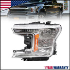 Driver Side Halogen Headlight Assembly for Ford F150 (2018–2020) Chrome Clear