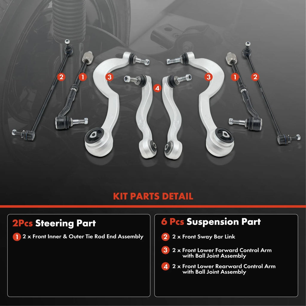 Set of 8 Front Control Arm Tie Rod Sway Bar Links for BMW 750Li 750i 760Li (2006–2015)