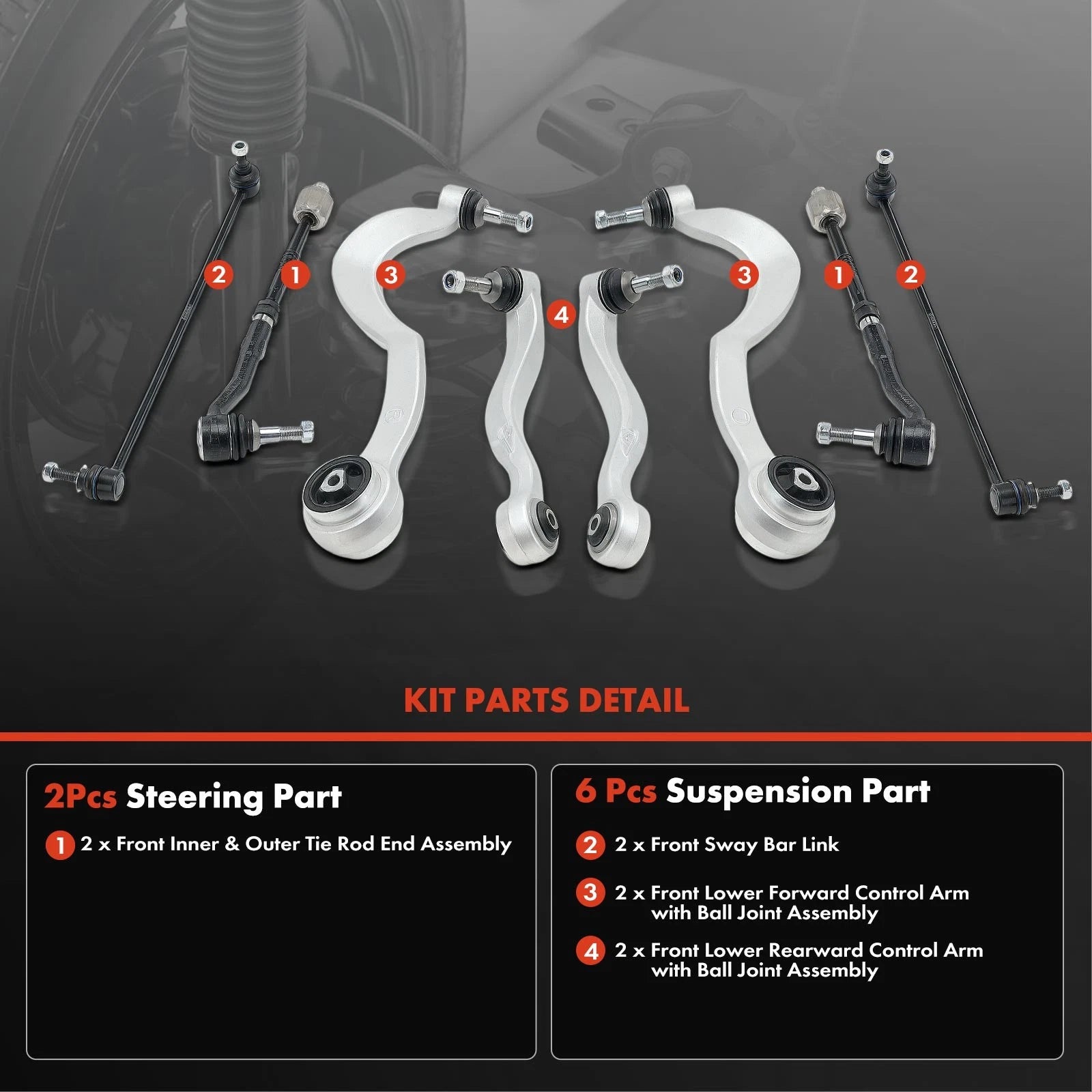 Set of 8 Front Control Arm Tie Rod Sway Bar Links for BMW 750Li 750i 760Li (2006–2015)