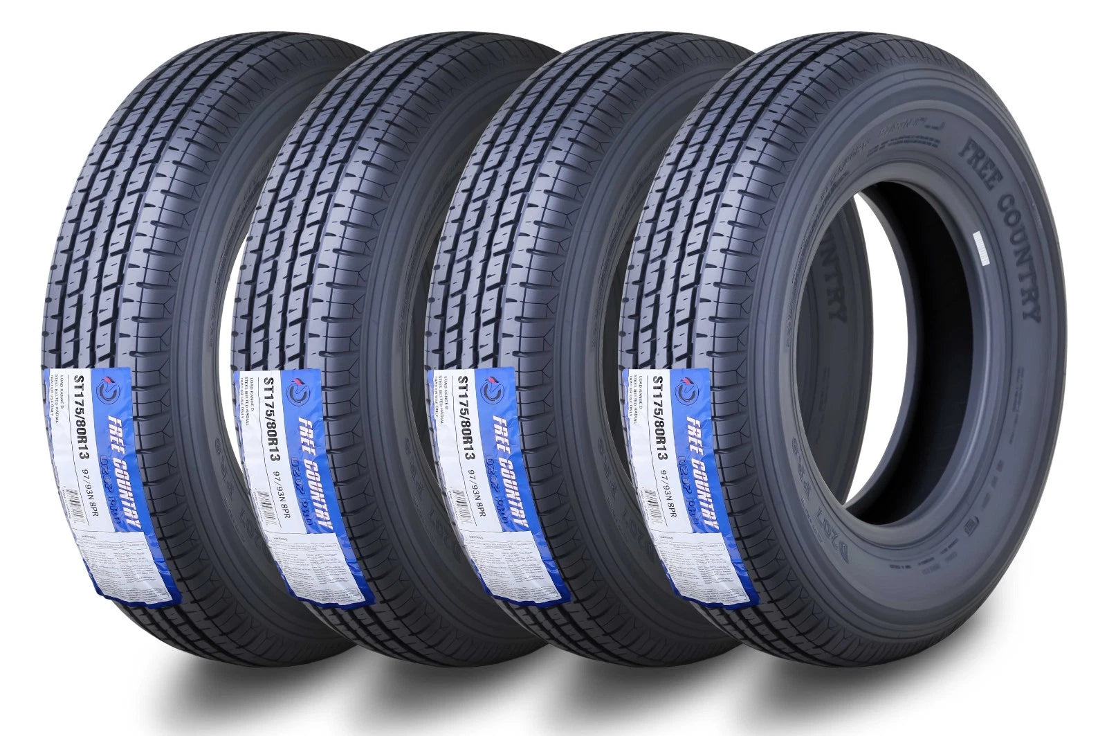 Set of 4 Trailer Tires ST175/80R13 8 Ply LR D Speed M with Scuff Guard