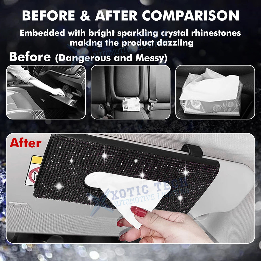 Crystal Car Visor Tissue Dispenser for PU Leather Backseat (2010-2025)