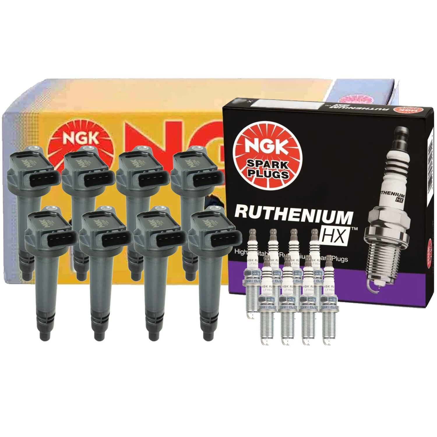 Set of 8 NGK COP Ignition Coils & Ruthenium HX Spark Plugs for Lexus Toyota