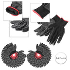 24 Pairs Nylon PU Safety Coated Work Gloves Builders Grip Black