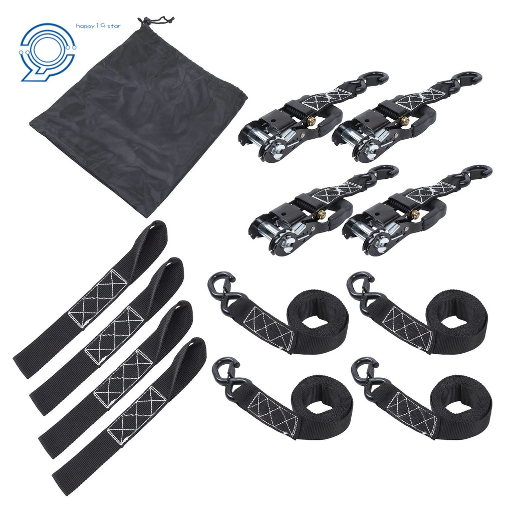 Set of 4 Heavy Duty Ratchet Straps 1.6" x 8' (5208lb Break Strength, Black)