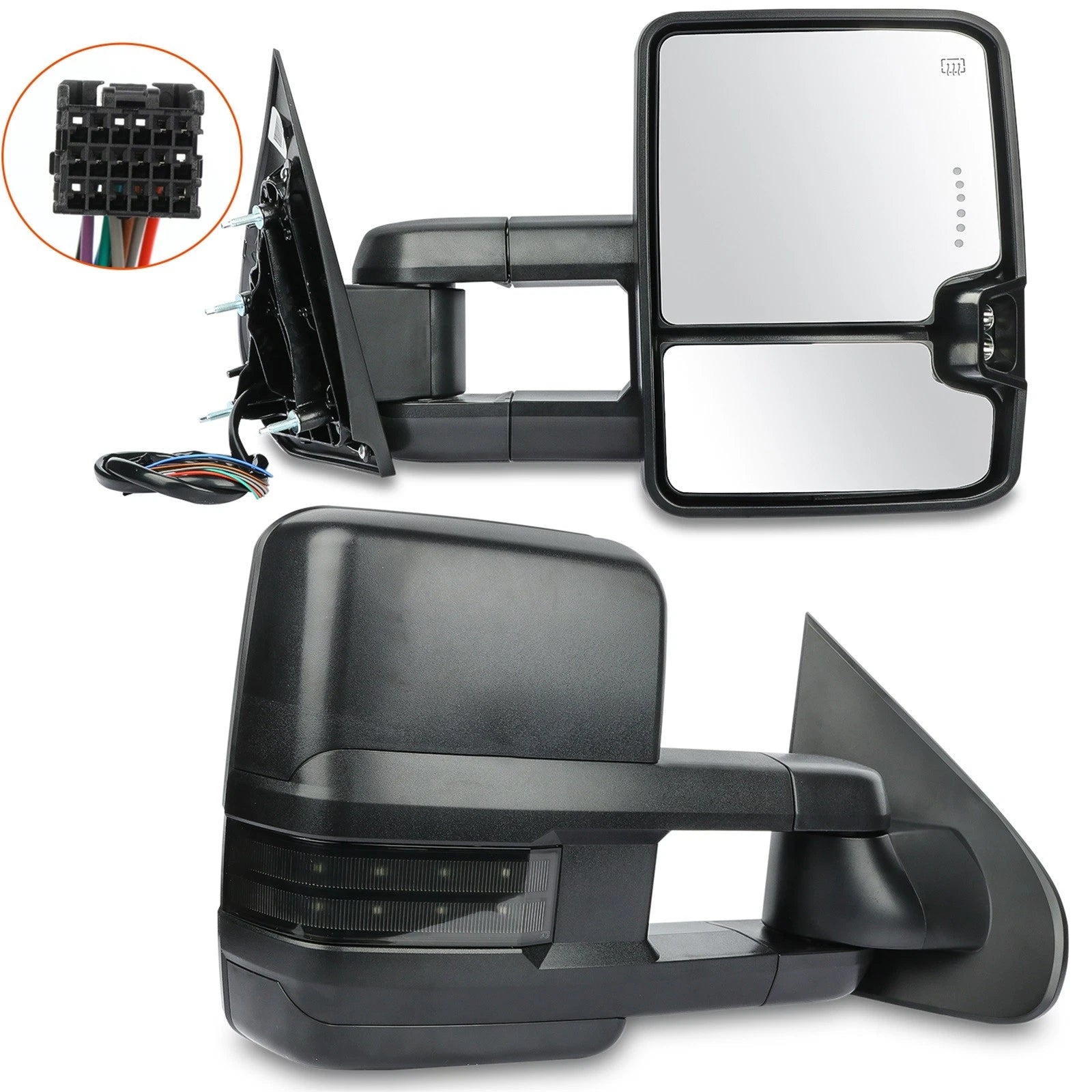 Towing Mirrors for Silverado Sierra (2014–2018) - Power Heated Smoke LED Turn Signal