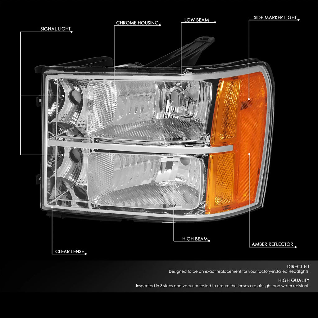 Chrome Amber Corner Headlight, Bumper & Smoked LED Fog Light Kit for GMC Sierra (2007–2014)