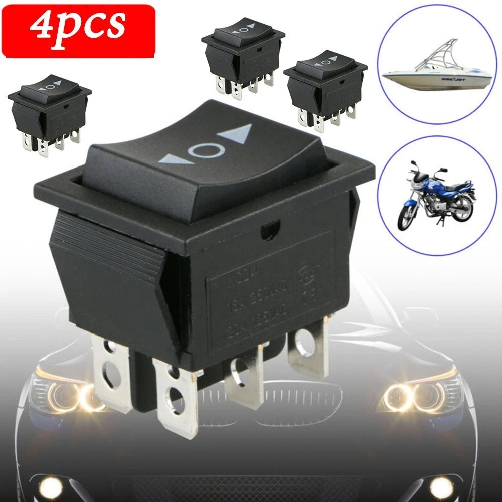 Set of 4 Rocker Switches 12V 6Pin Black Button for DPDT