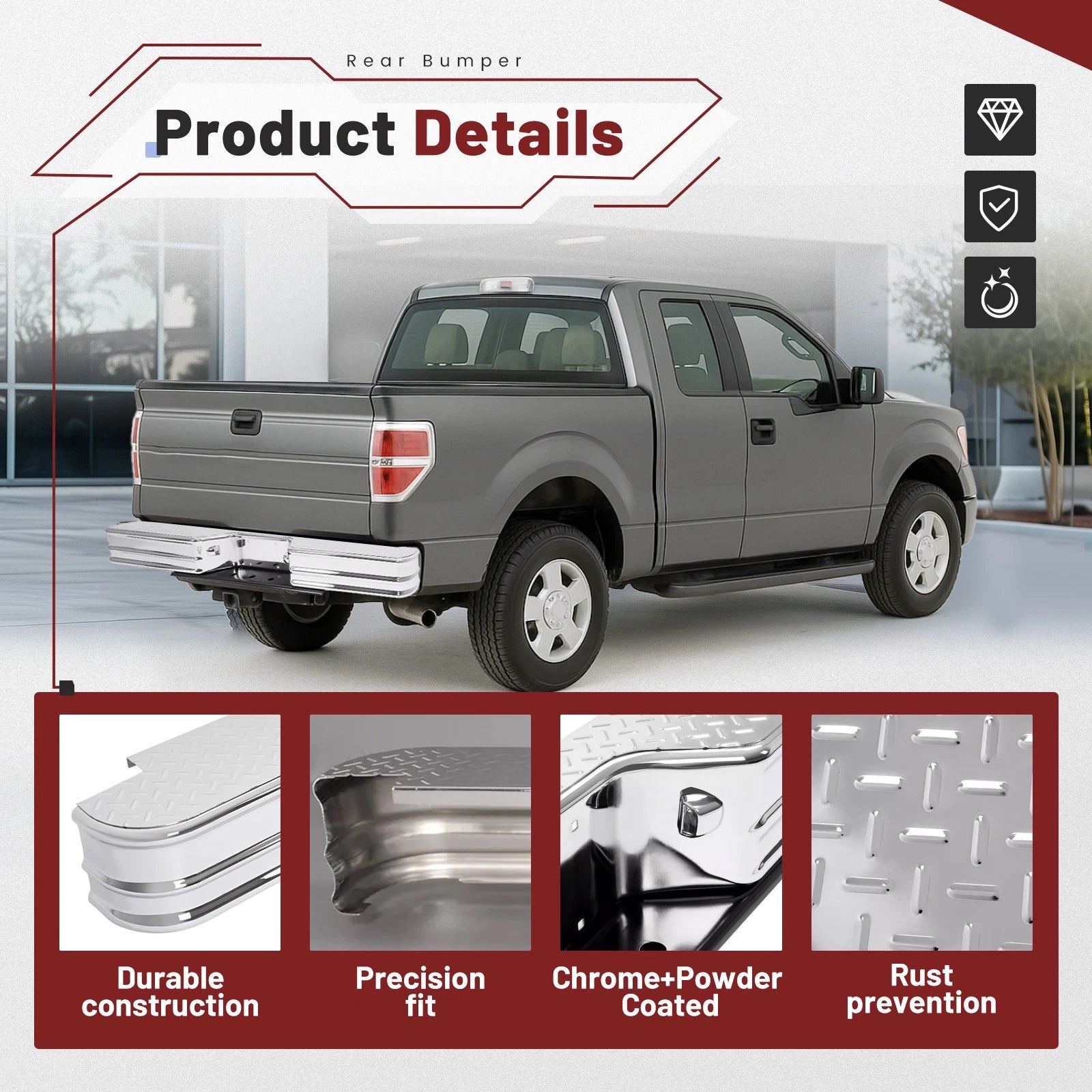 Rear Step Bumper Assembly for Ford F-150/Chevy GMC C/K (Universal)
