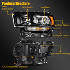 Pair Headlights with Bulbs for Ram 2500 3500 (2019–2024) Black Housing