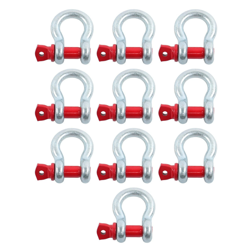Set of 10 Bow-Shaped D Ring Shackles 2 Ton Working Load Limit