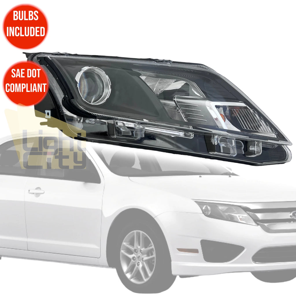 Passenger Halogen Headlight for Ford Fusion (2010–2012) with Bulbs, Black Housing