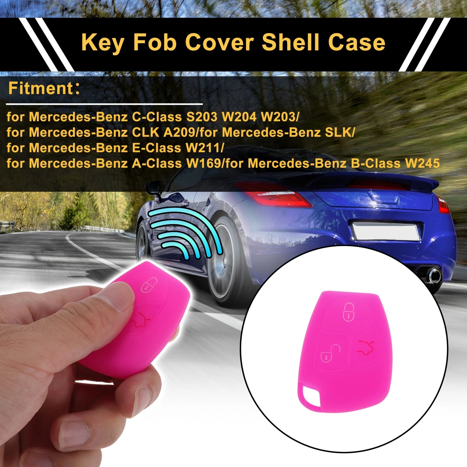 Magenta Car Key Case for Mercedes-Benz C-Class (2001–2015) - 3 Buttons