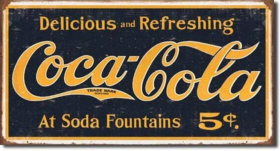 Vintage Tin Metal Sign for Coca Cola Soda (Antique, Weathered)