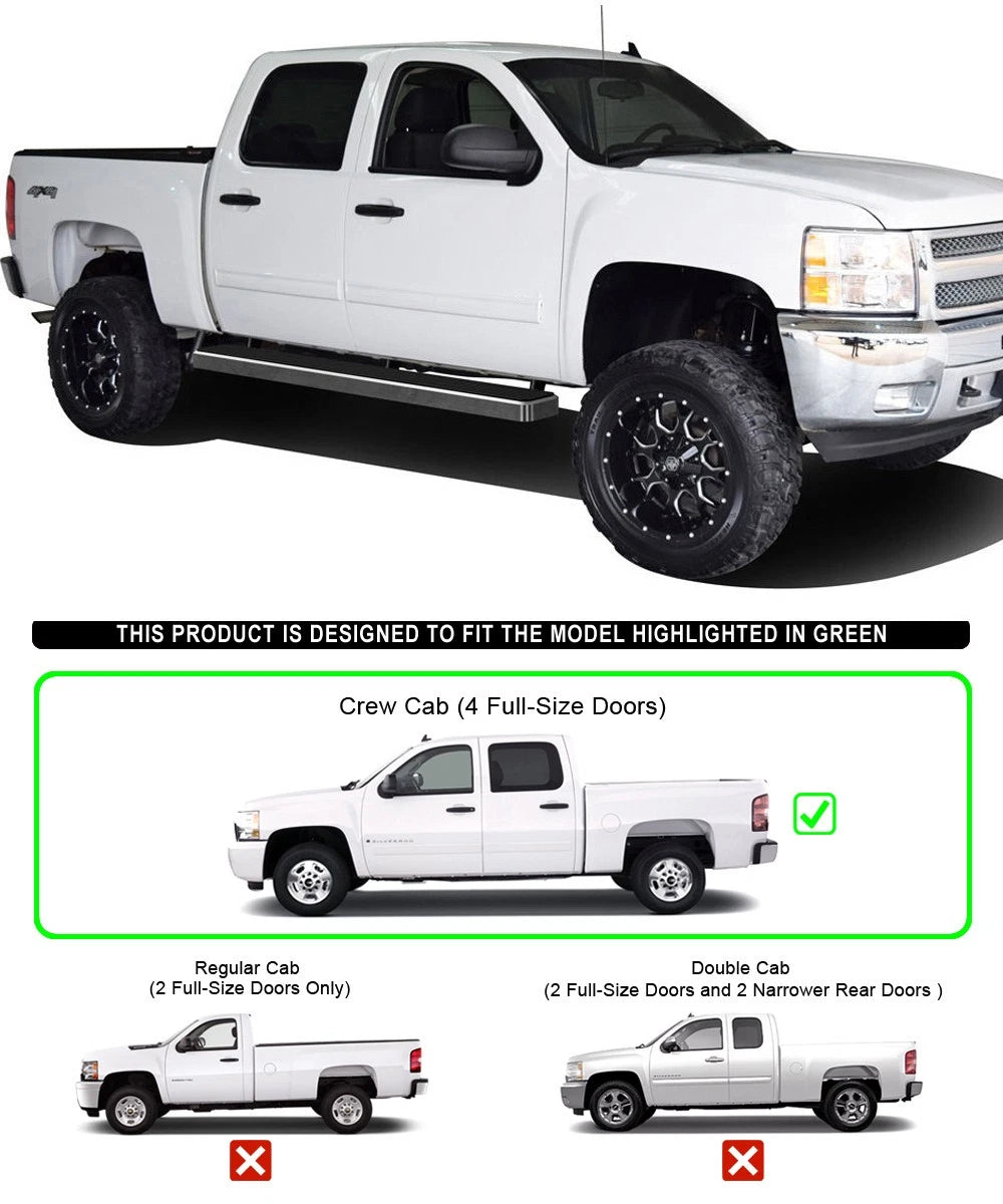 6in Stainless Steel Bars for Chevy Silverado GMC Sierra Crew Cab (2001-2013)