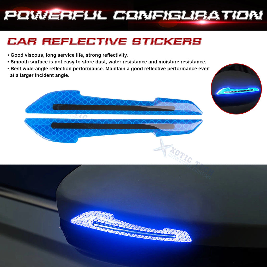 2PC Blue Reflective Night Warning Rearview Mirror Decals Kit for Cars (Universal) (2024-2026)