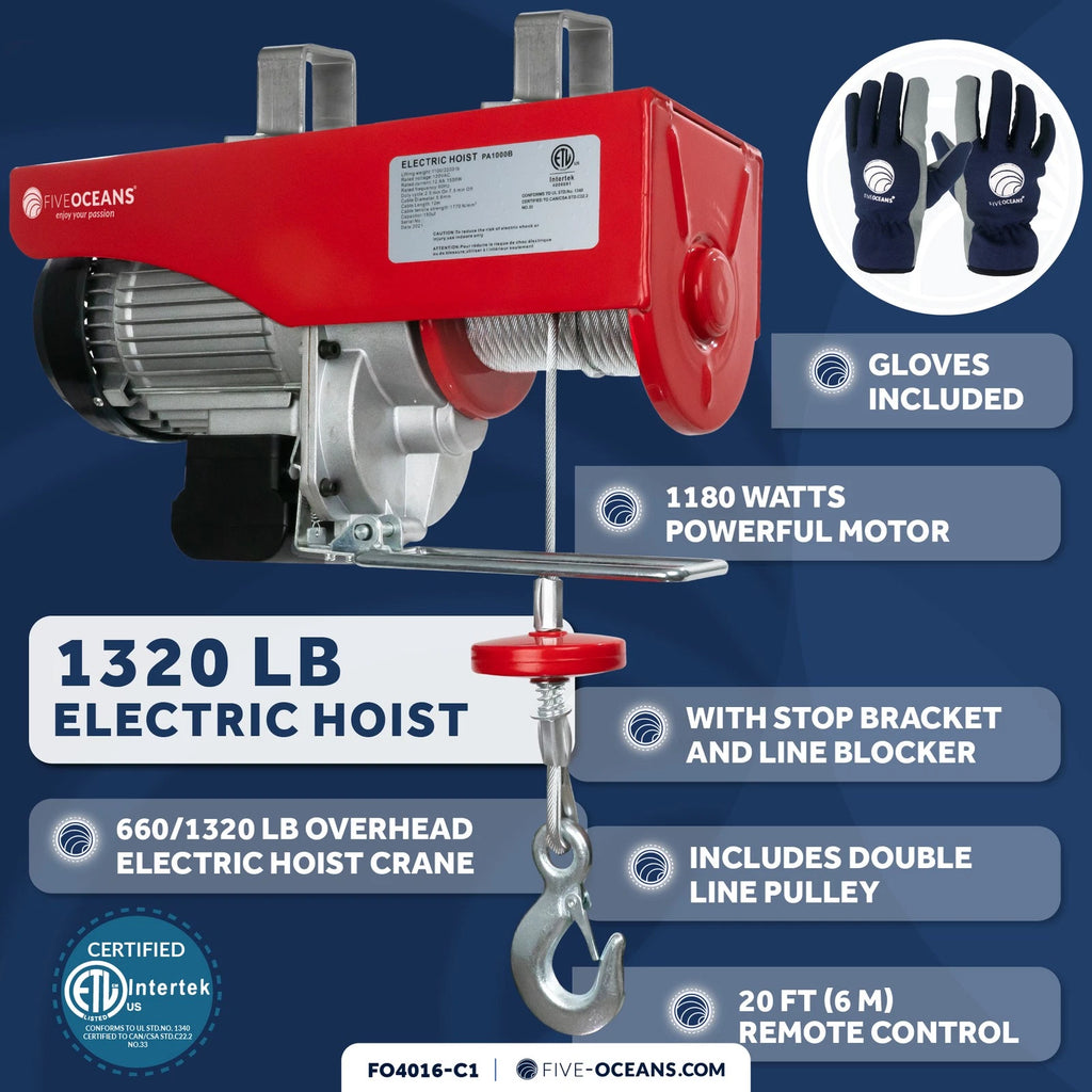 Electric Hoist Pulley System for Universal Use (1320 lb Capacity)