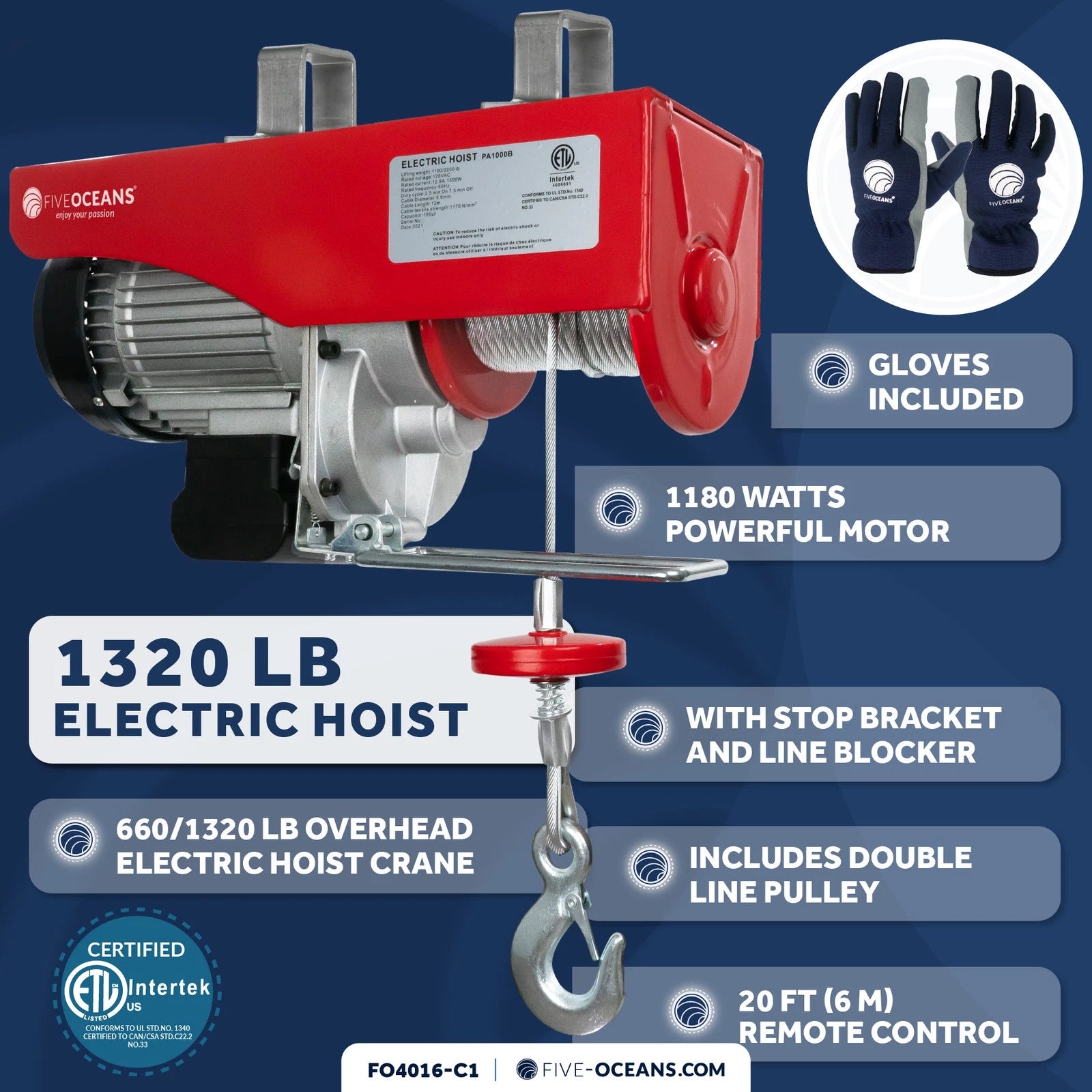 Electric Hoist Pulley System for Universal Use (1320 lb Capacity)