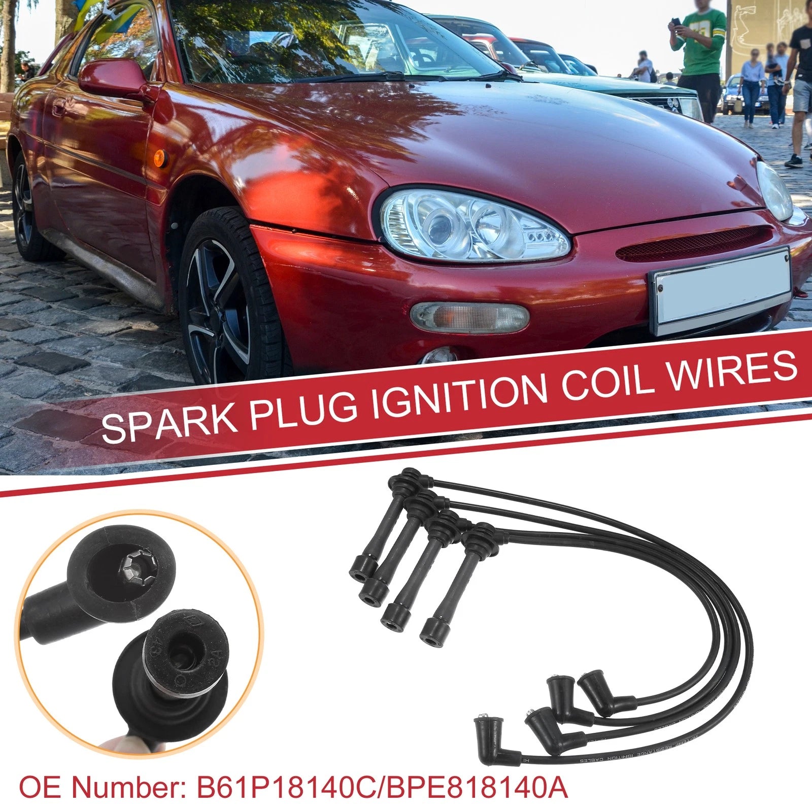 Set of 4 Spark Plug Wire Ignition Coil Cables No.B61P18140C for Mazda Miata (1990–1997)