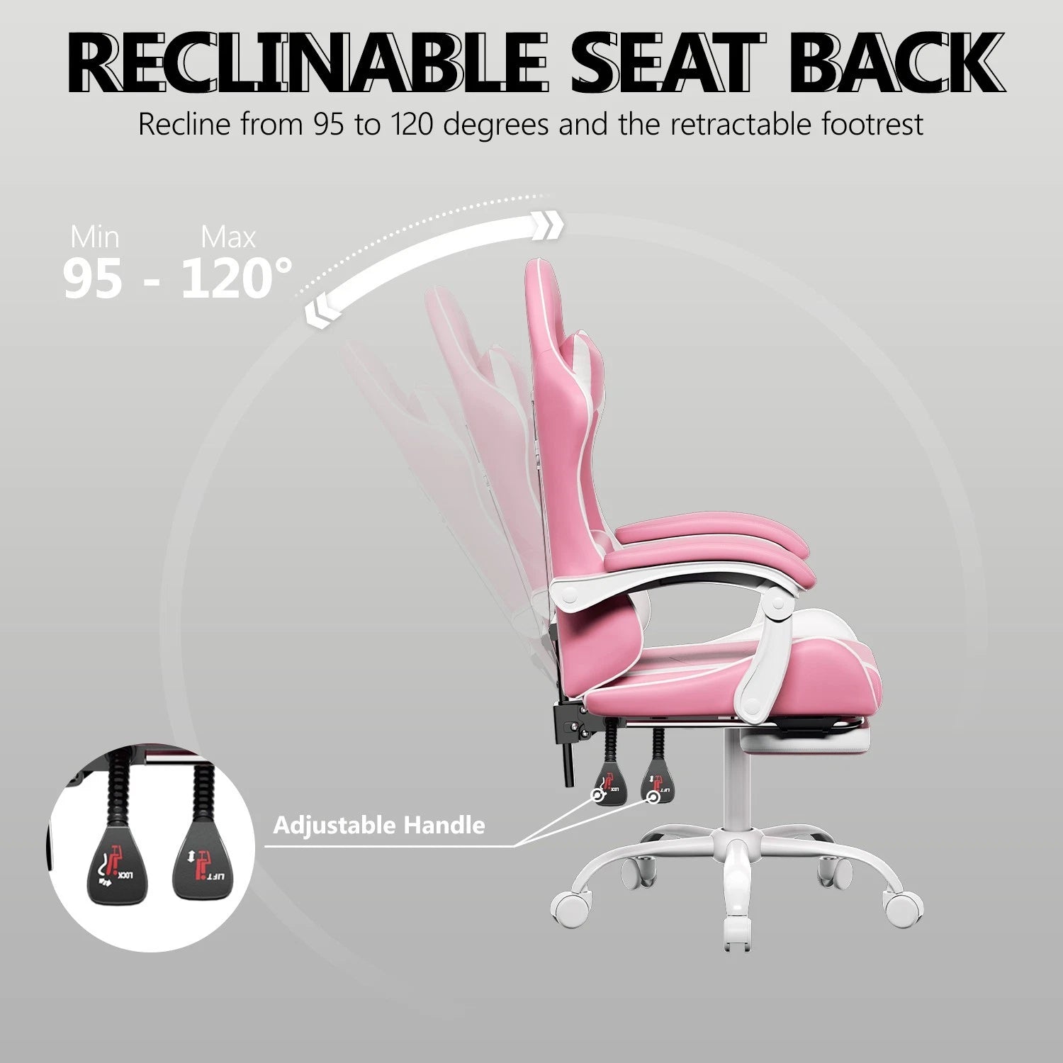 Adjustable Wide Seat Head Support for Gaming Chair (Pink/White)