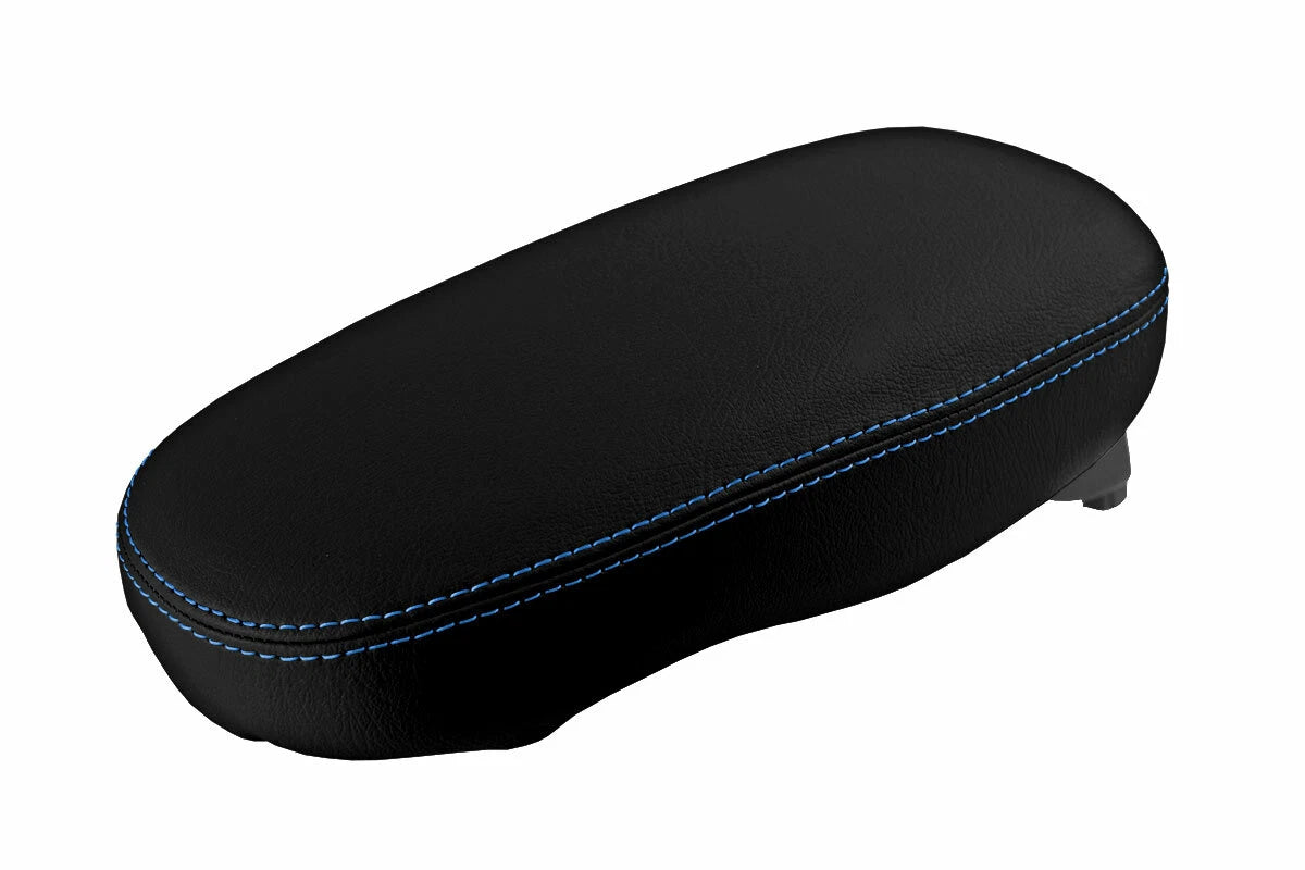 Leather Console Lid Armrest Cover for Kia Soul (2014–2019) Blue Stitch