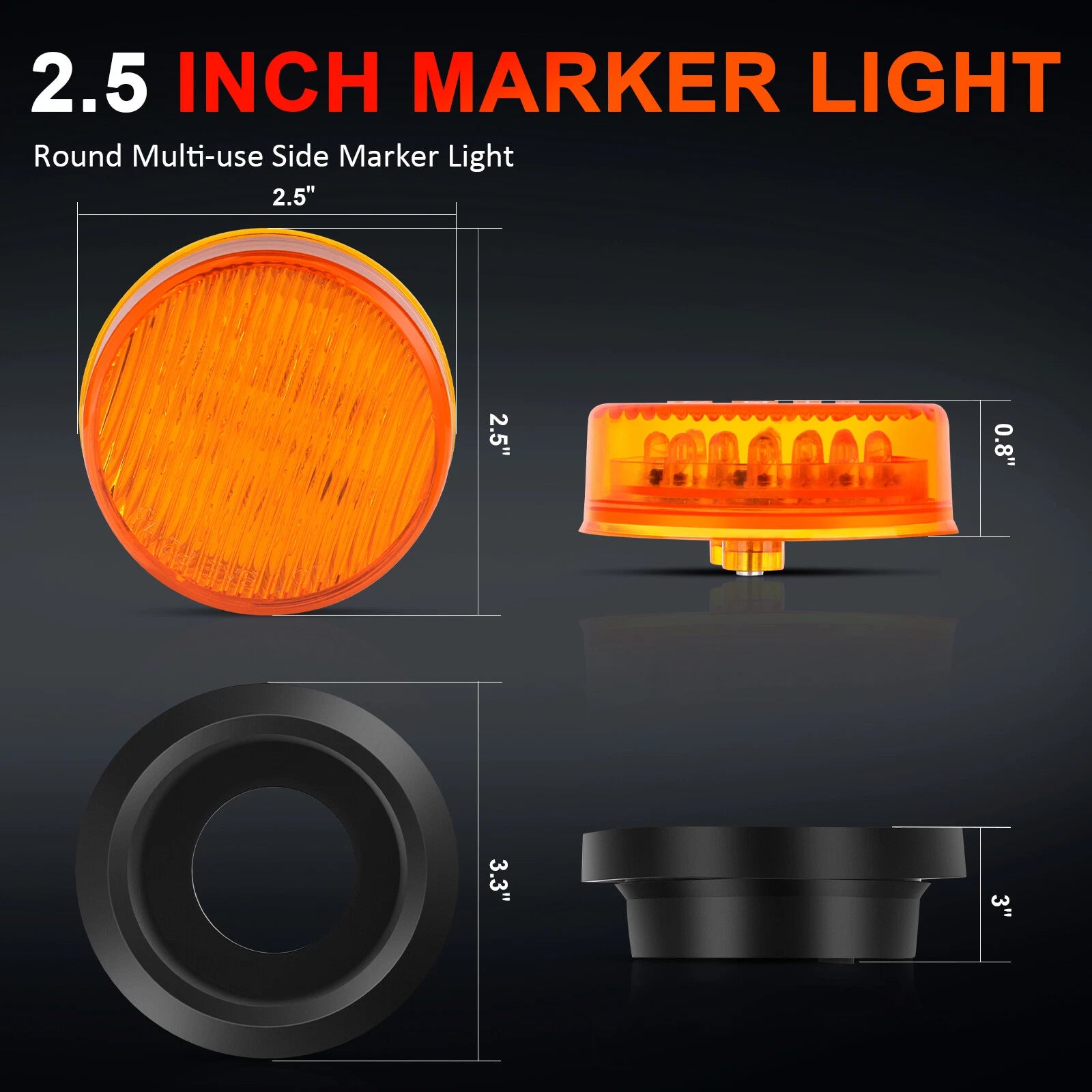 Pair of 2.5" Round LED Side Marker Turn Tail Signal Lights for