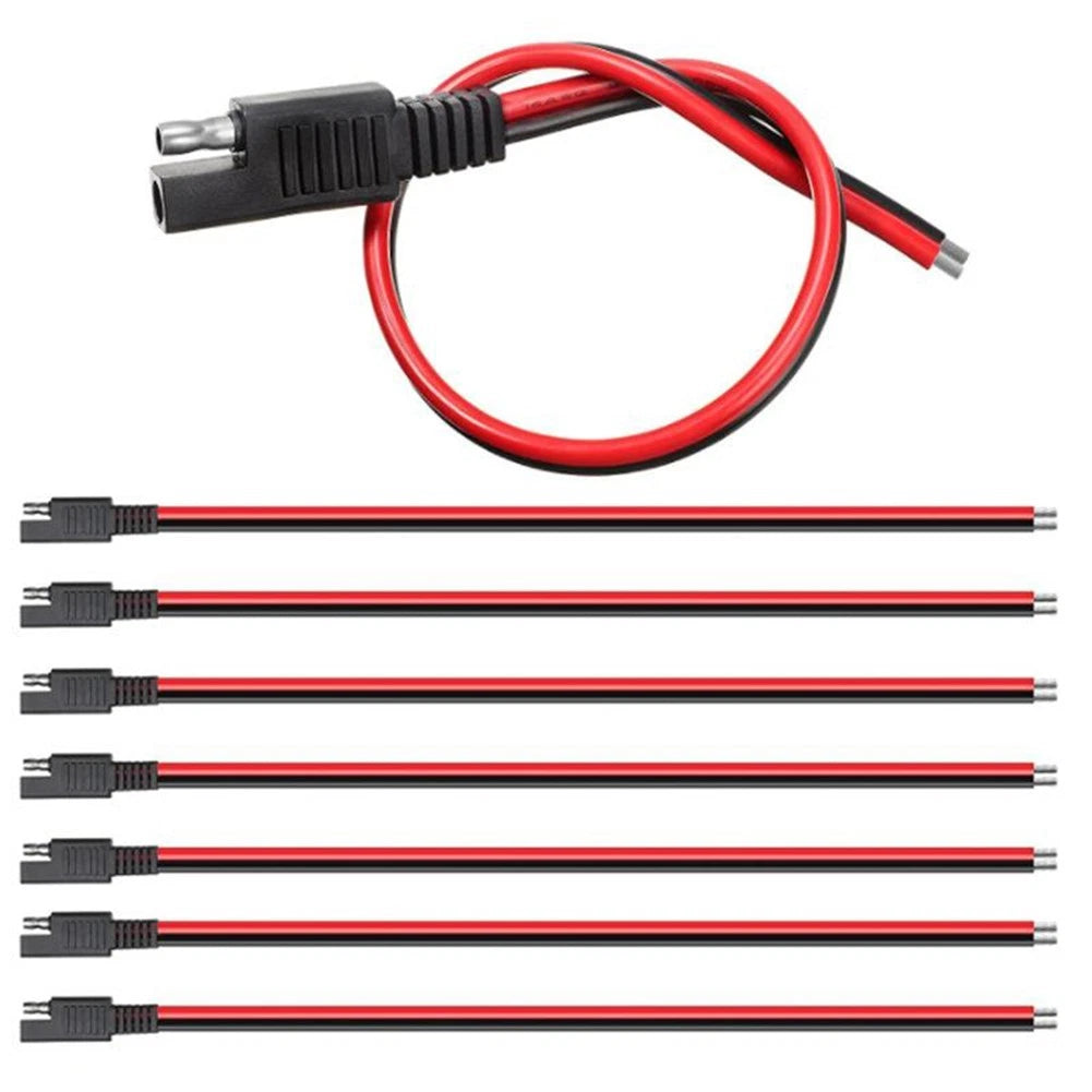 Set of 5 Black Red SAE Extension Cords 15/30cm 12V DC 14AWG Connector