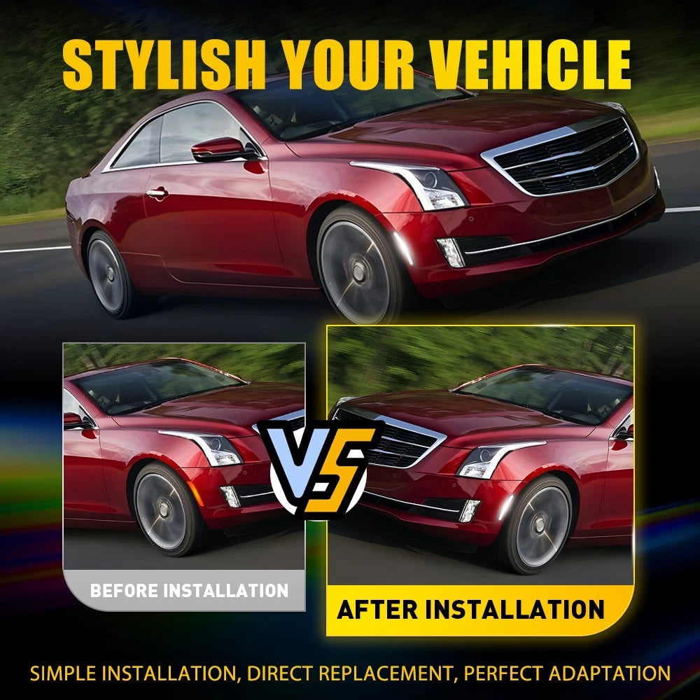 2X Smoked LED Side Marker Lights for Cadillac ATS CTS CTS-V (2015-2019)