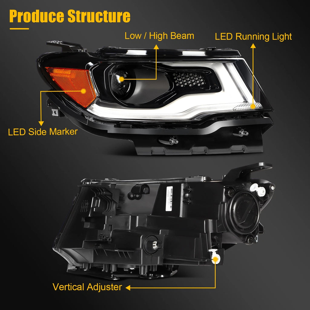 Right Headlight HID/Xenon with LED DRL Projector for Jeep Compass (2017–2021)