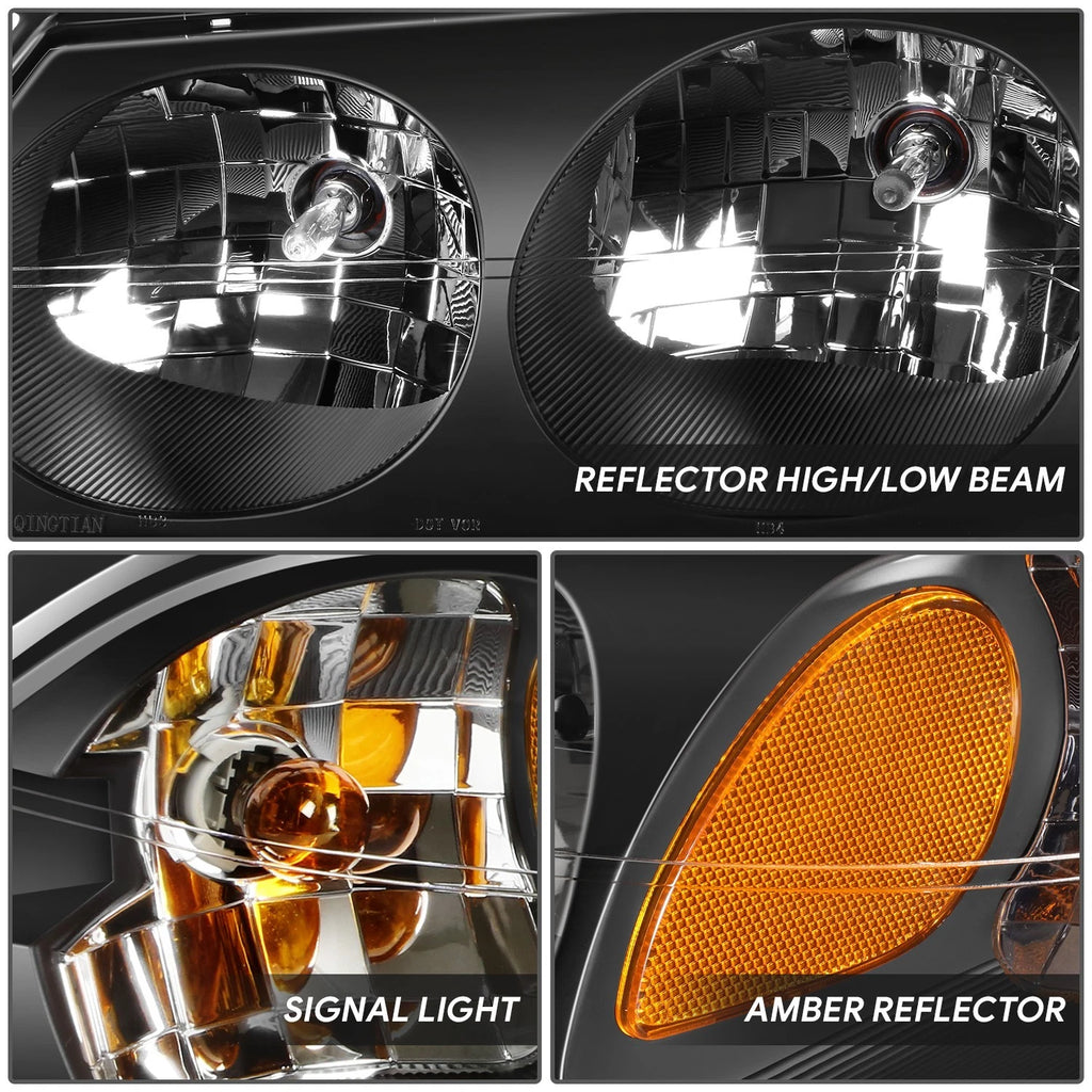 Pair of Black Housing Amber Turn Signal Headlights for Chevy Impala (2000–2005)