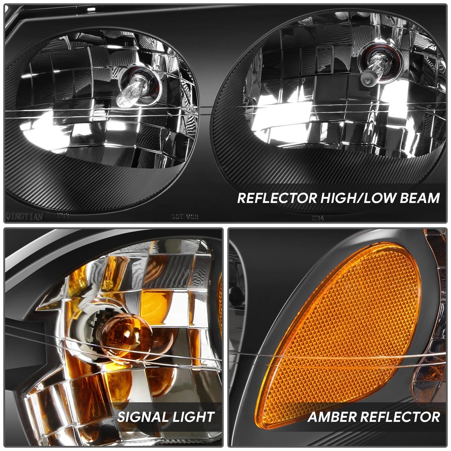 Pair of Black Housing Amber Turn Signal Headlights for Chevy Impala (2000–2005)
