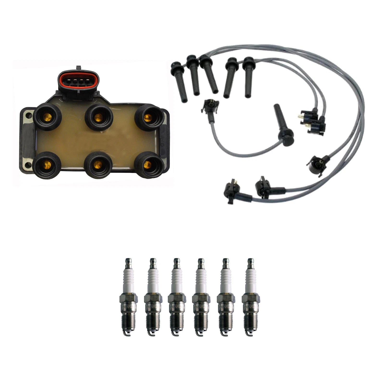 Set of 6 Denso Ignition Coil Wires & U-Groove Spark Plugs for Ford Mazda 2.5L V6