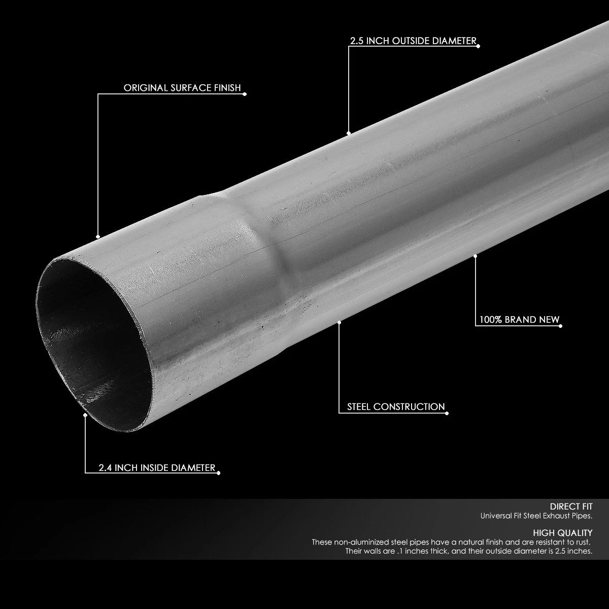 16-Piece 2.5" OD Steel Exhaust Pipe Straight & Bands Kit Universal