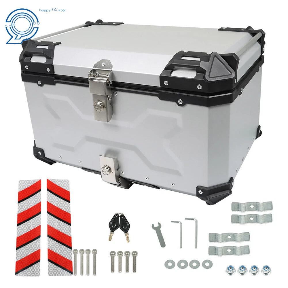 65L Aluminum Motorcycle Trunk Tour Tail Box Waterproof Luggage Case