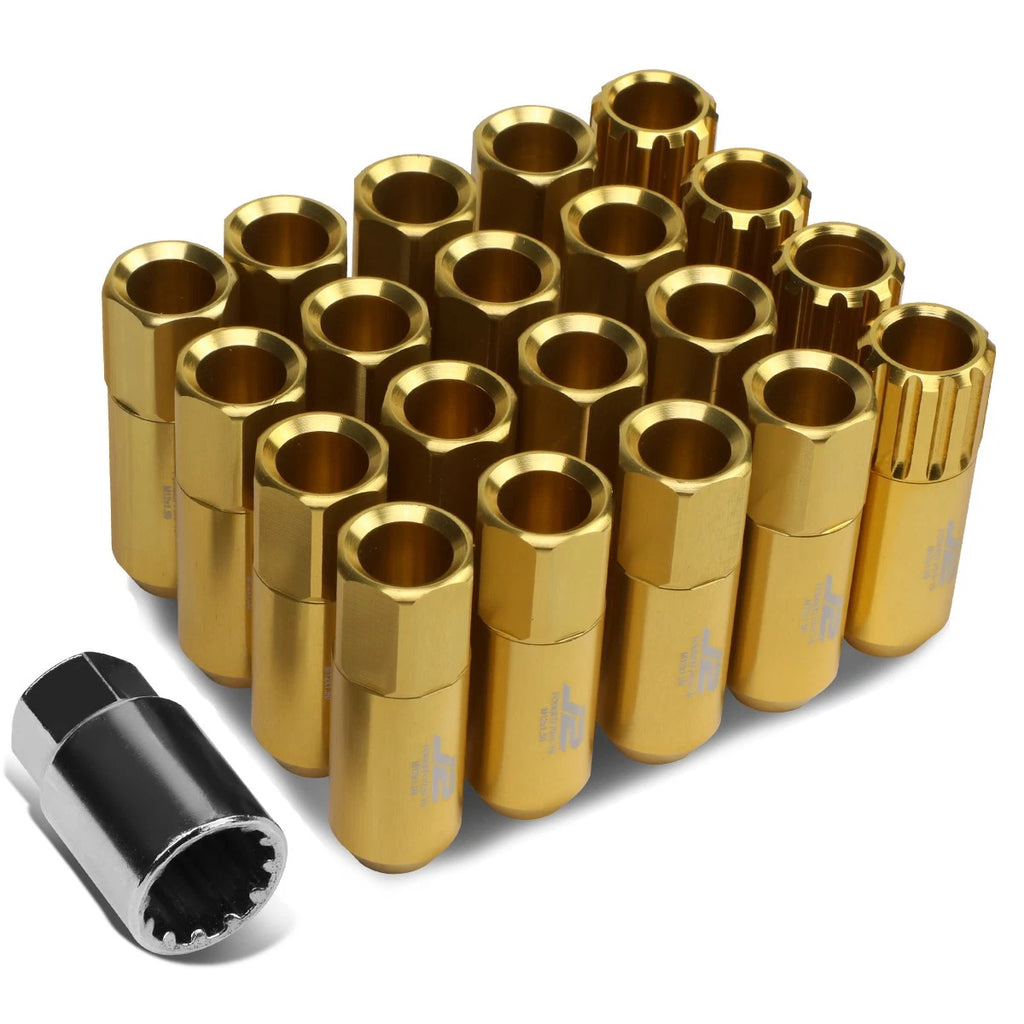 16 Pcs J2 7075 Forged Aluminum M12x1.5 Open-End Lug Nut Set w/4 Lock+Key Gold