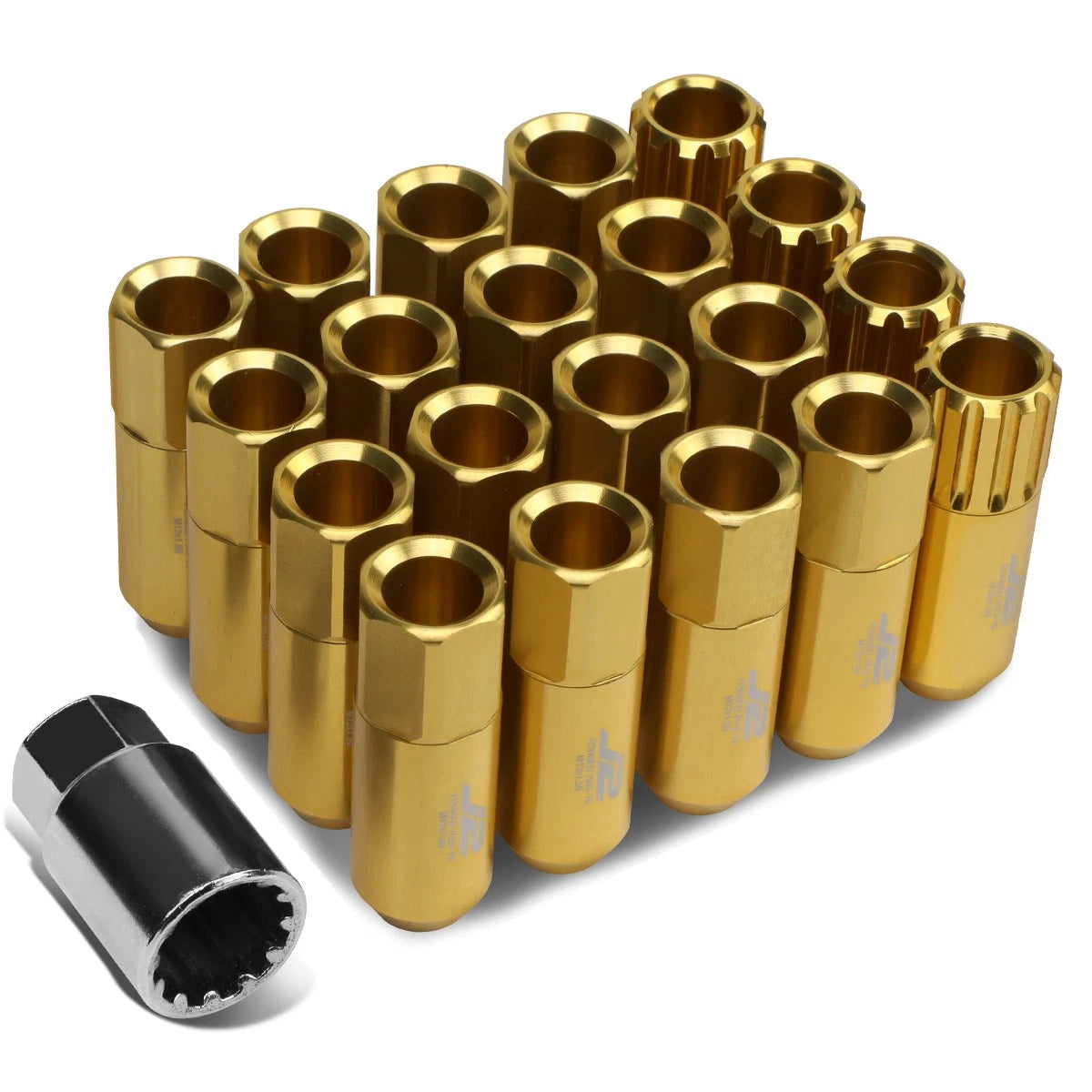 16 Pcs J2 7075 Forged Aluminum M12x1.5 Open-End Lug Nut Set w/4 Lock+Key Gold