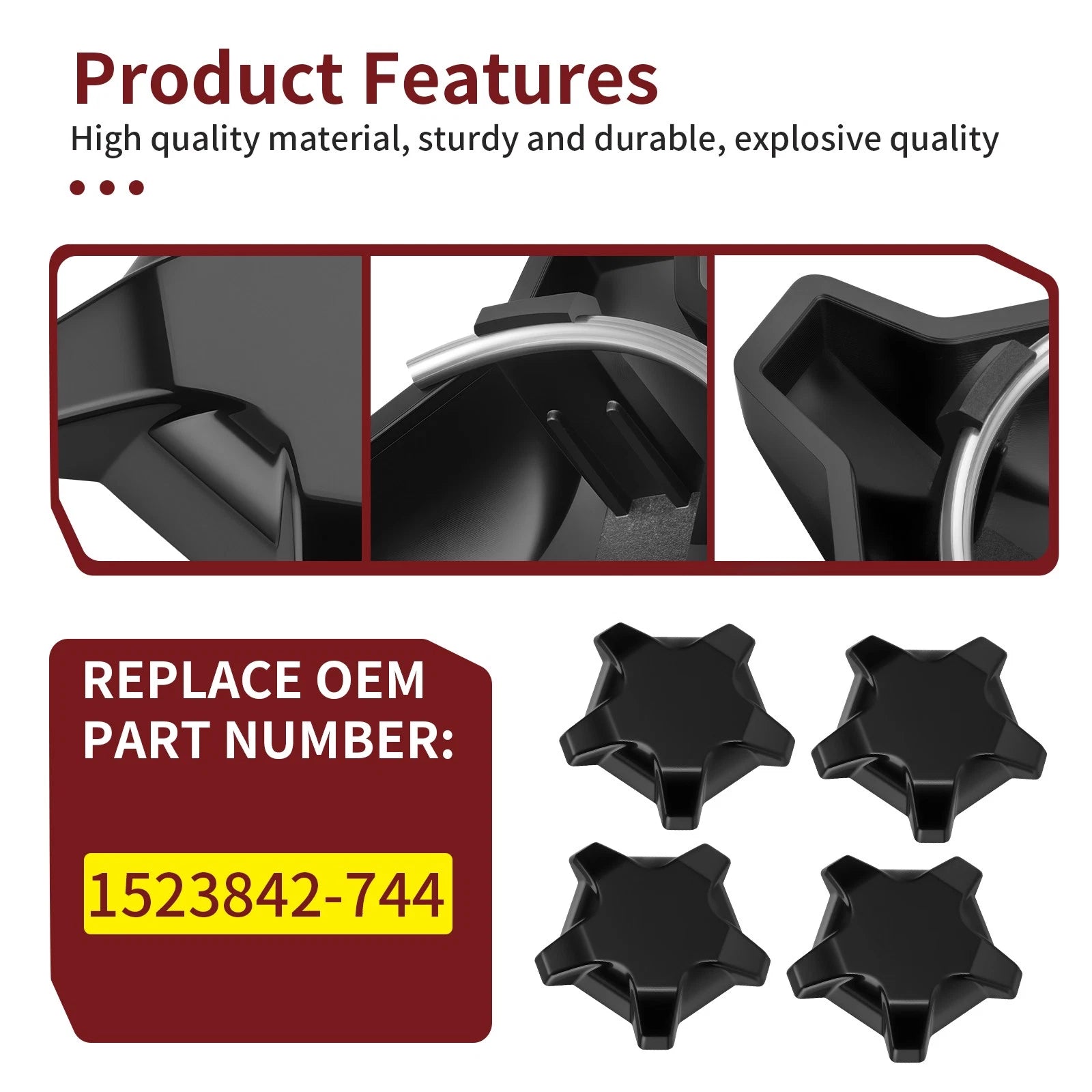 4X Matte Flash Black 5 Lug Rim Cap for Polaris RZR Turbo Pro R (2022–2024)