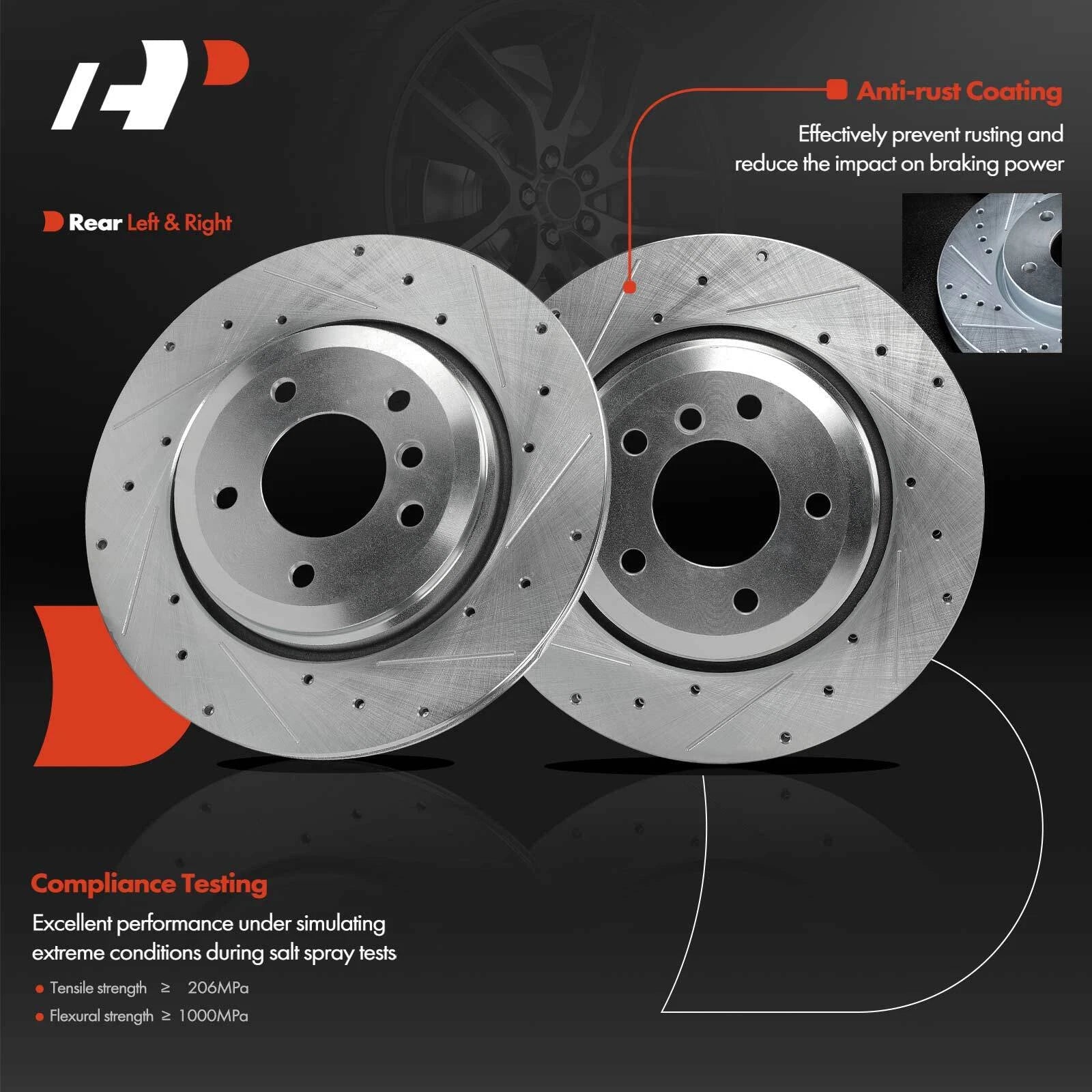 Set of 2 Rear Drilled Brake Rotors & Ceramic Pads for BMW 330Ci 2001–2006