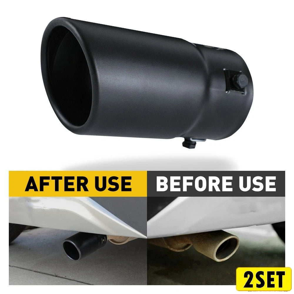 Set of 2 Exhaust Tips for Universal Fit (1.55-2.75" Tail) Black Stainless Steel